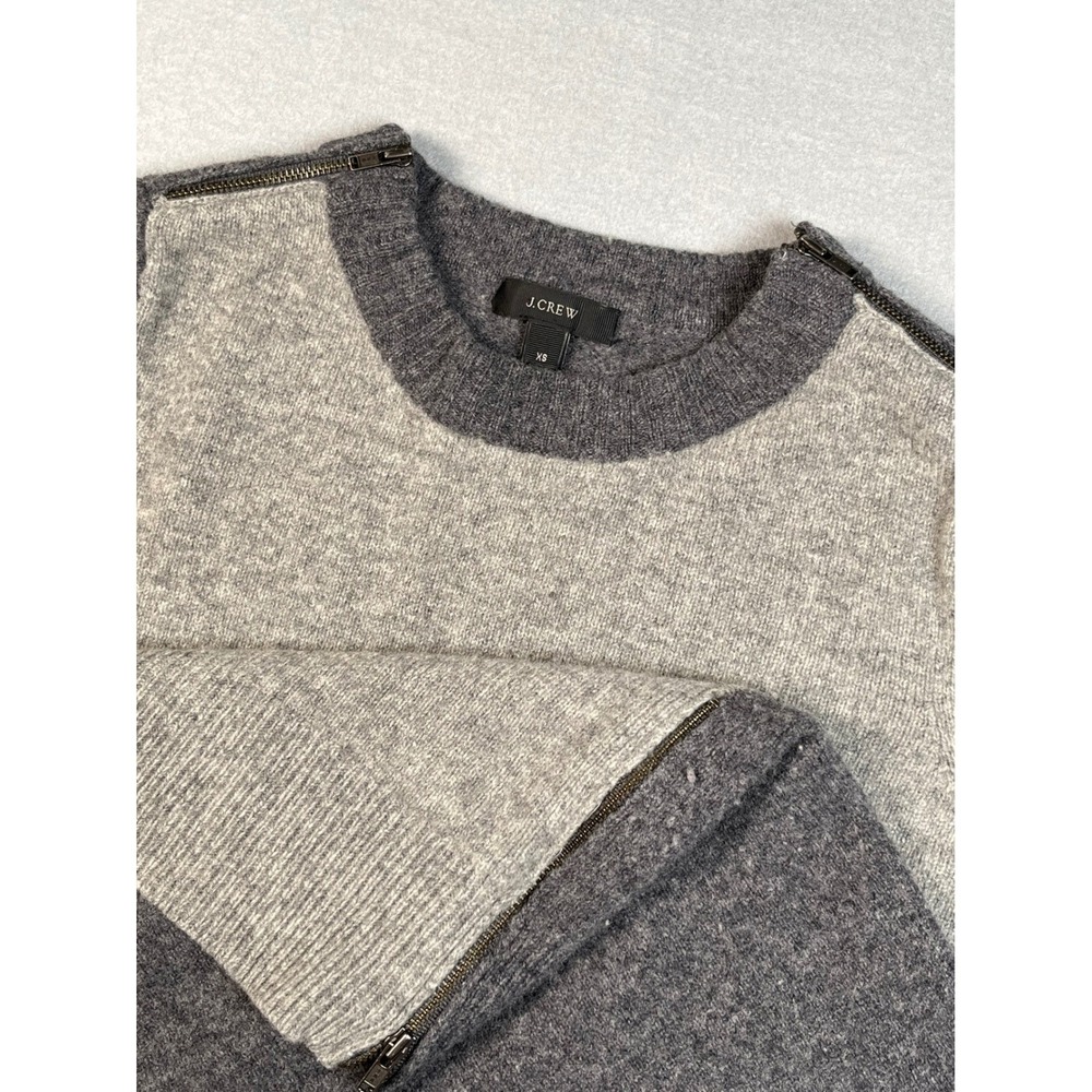 J. Crew Two Tone Wool Sweater Zipper Detail Crewneck Casual Women's XS